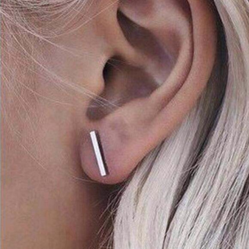 Silver bar stud earrings - Picture 2 of 3